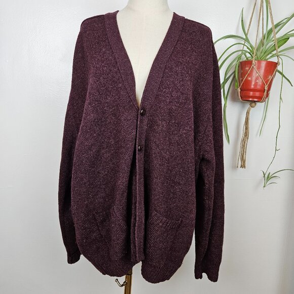 Vintage Country Trader Wool Cardigan Sweater Men's Sz XL Maroon V-Neck‎ - Picture 1 of 10